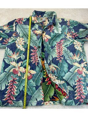 Blue Hawaii Mens Hawaiian Shirt Navy Tropical Floral Large Cotton Button-Up Pre-